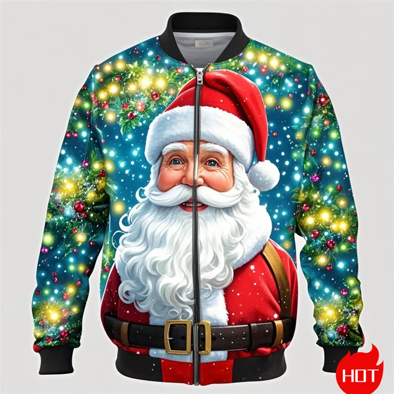 Autumn Fashion 3D Printed Merry Christmas Jacket Cute Santa Claus Xmas Graphic Jackets Men Unisex Funny Streetwear Mens Clothing