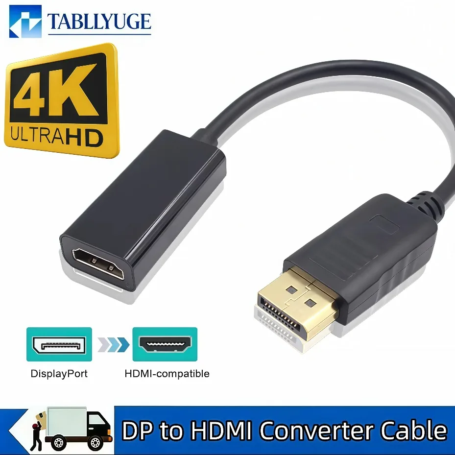 4K 1080P DP to HDMI Adapter DisplayPort to HDMI-Compatible Video Audio Adapter Cable for PC TV Laptop
