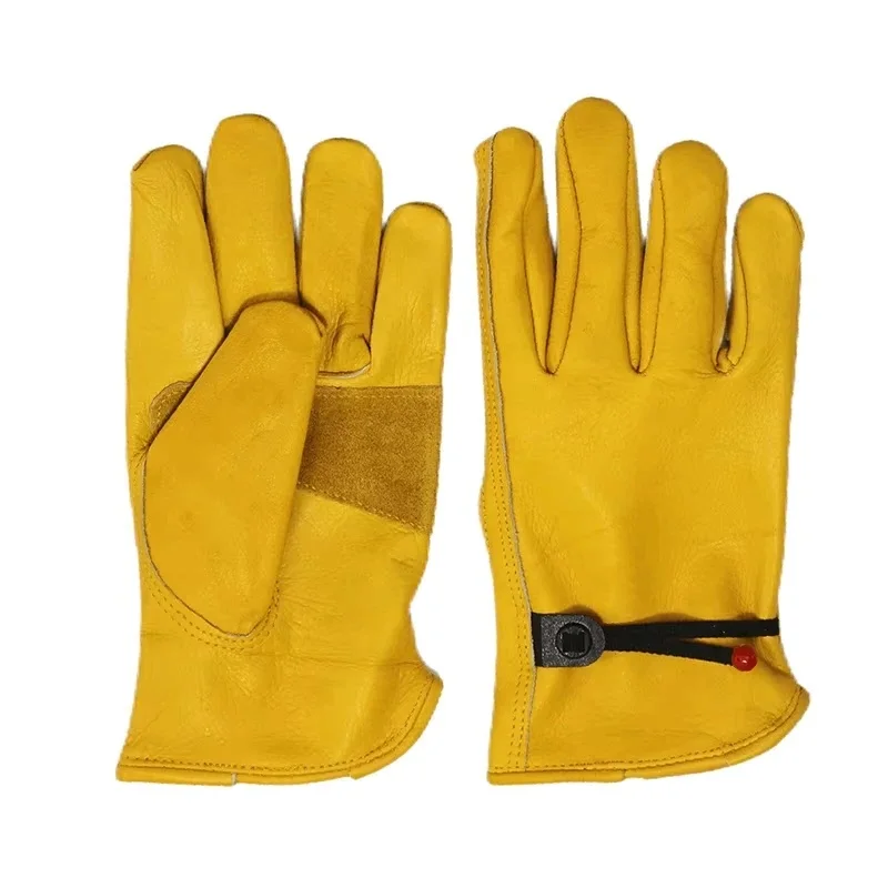 Leather Gloves Men Work Gloves Soft Cowhide Driver Hunting Driving Farm Garden Welding Security Protection Safety Mechanic Glove