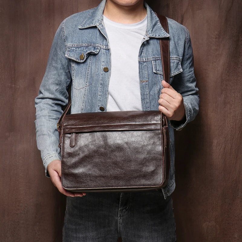 LUOKIR Classic Flap Messenger Bag Casual borsa a tracolla in vera pelle valigetta di lusso da uomo Crossbody Computer per Laptop da 13 pollici