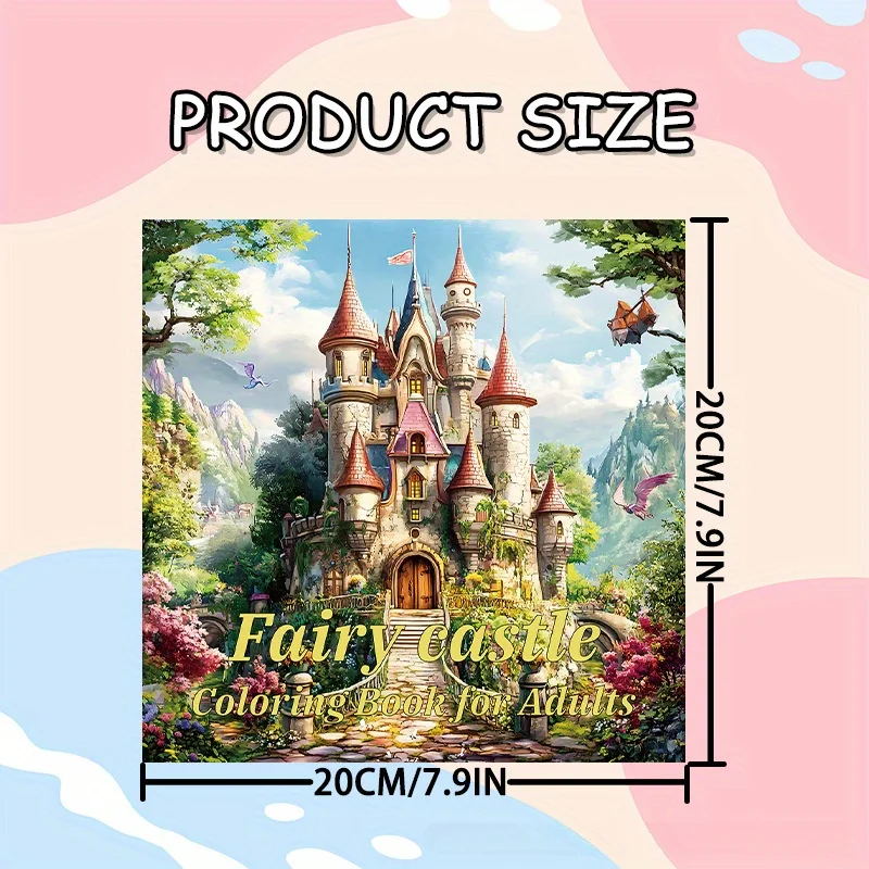 Fantasy Fairy Castle Design Coloring Book for Adults - 20Sheets, Premium Thick Paper, Mixed Color and Emotional Release