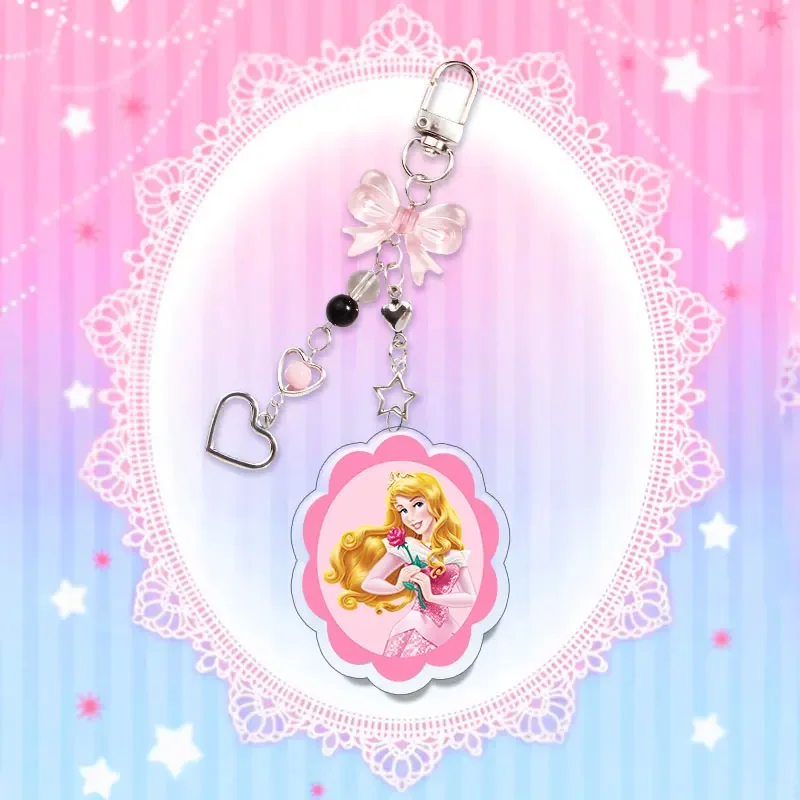 Cute Cartoon Fun Backpack charm Hot Selling Gift 6cm Princess Double-sided Acrylic Keychain Bow Decoration Metal