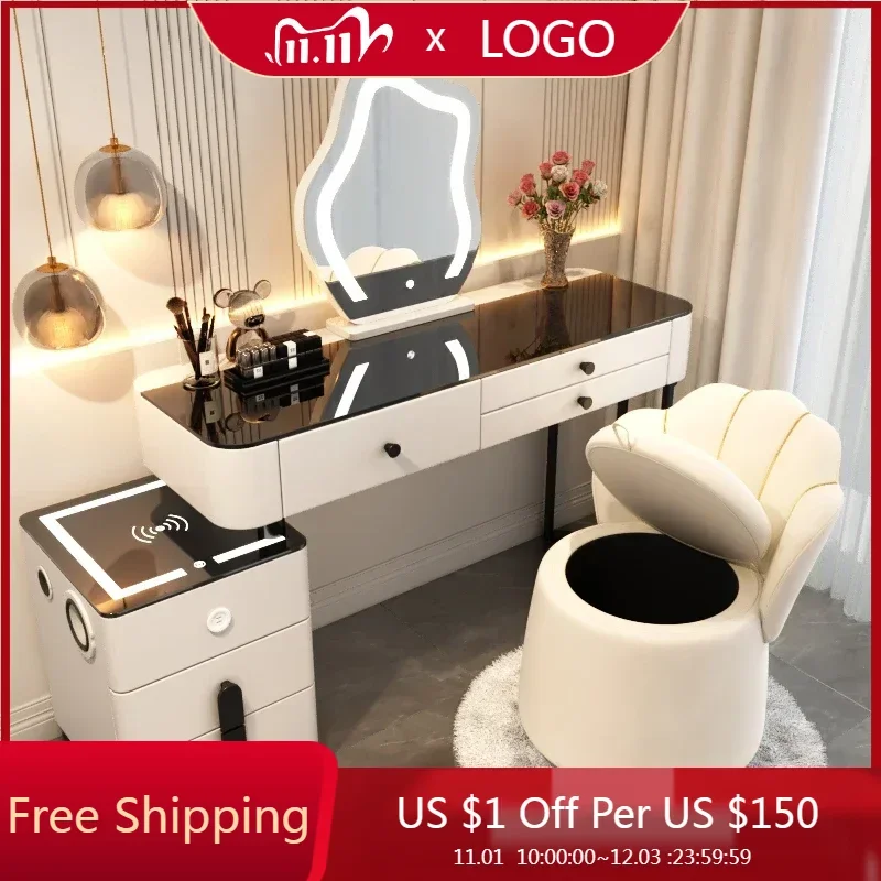 

Storage Light Vanity Table Organizer Mirror Stool White Dressing Table Cabinets Makeup Comoda Pra Quarto Home Furniture