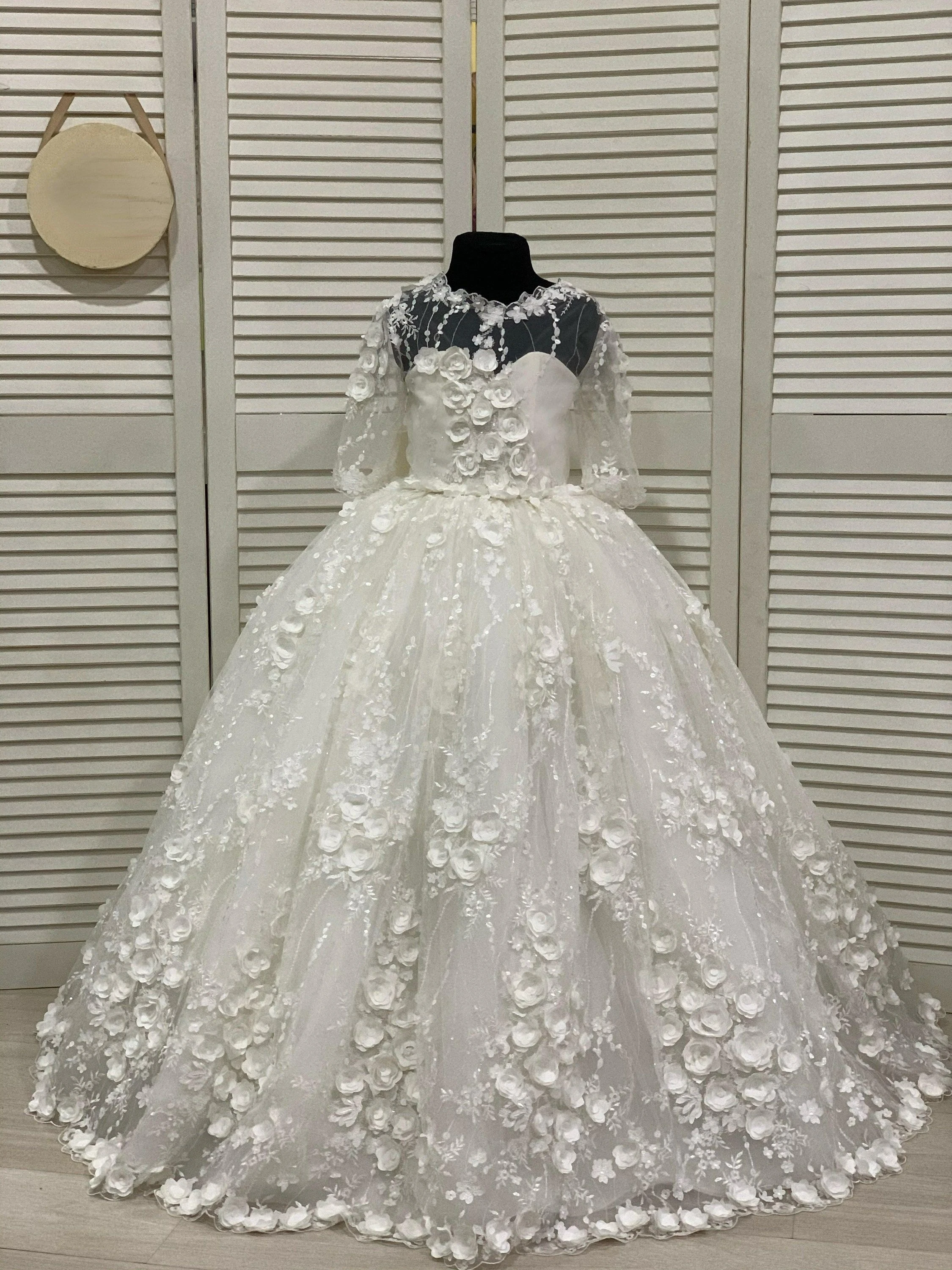 Lindo vestido champanhe flor menina adorável para festa de casamento mangas curtas inchado primeira comunhão vestidos de noite de aniversário