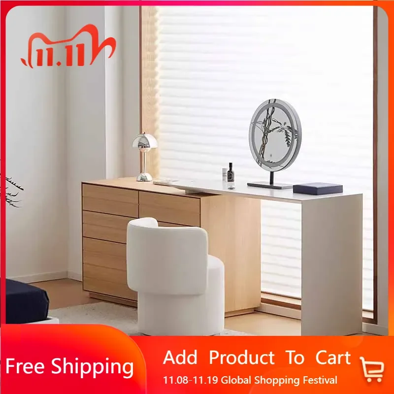 

wood nordic brown dresser eithe drawers box stool Large Makeup Storage Dressing Table Mirror Women Comoda Pra Quarto Furniture