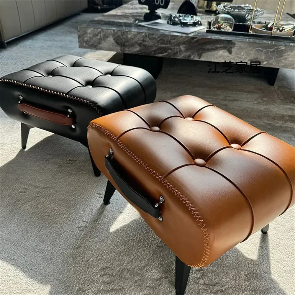Small Foot Stool Ottoman PU Leather Rectangle Ottoman Footrest Bedside Step Stool with Wood Legs for Desk Living Room Bedroom image 4
