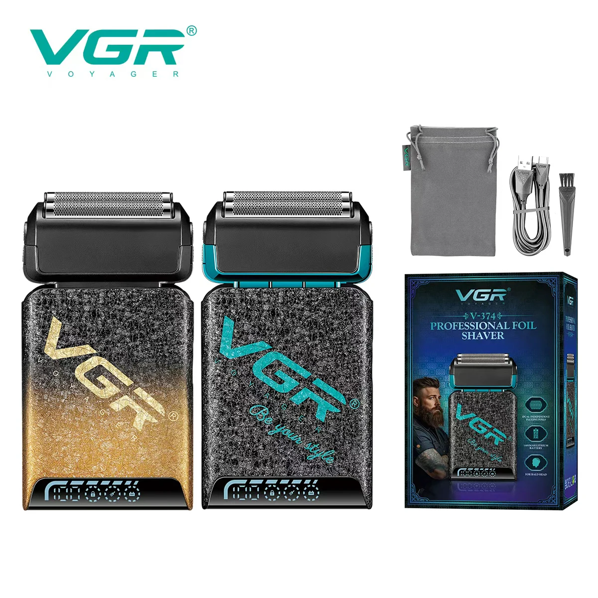 

VGR new reciprocating men's shaver gradient color ice crack body high-end shaver intelligent digital hair whitening device V-374