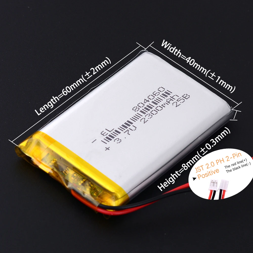PH2.0mm 2Pin 3.7V 2000mAh 704060 Lithium Li-ion Lipo Polymer Battery 304060 404060 504060 604060 104060 804060 904060