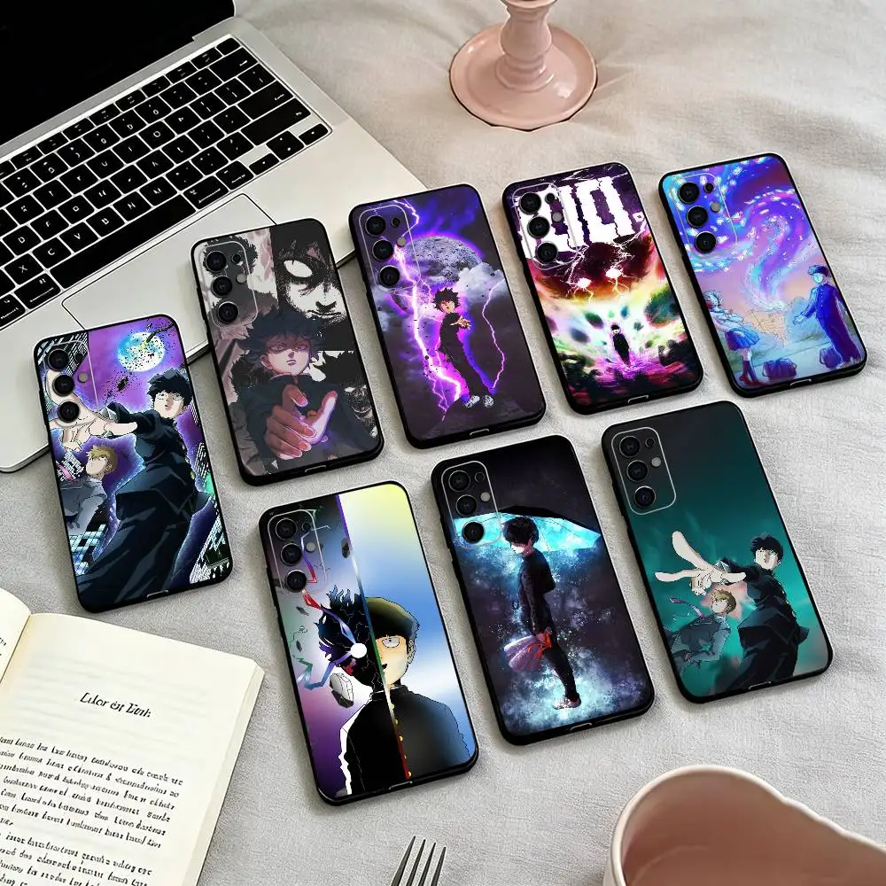 Cartoon Mob Psycho 100 Phone Case For Samsung S25,S24,S21,S22,S23,S30,Ultra,S20,Plus,Fe,Soft Silicone Black Cover