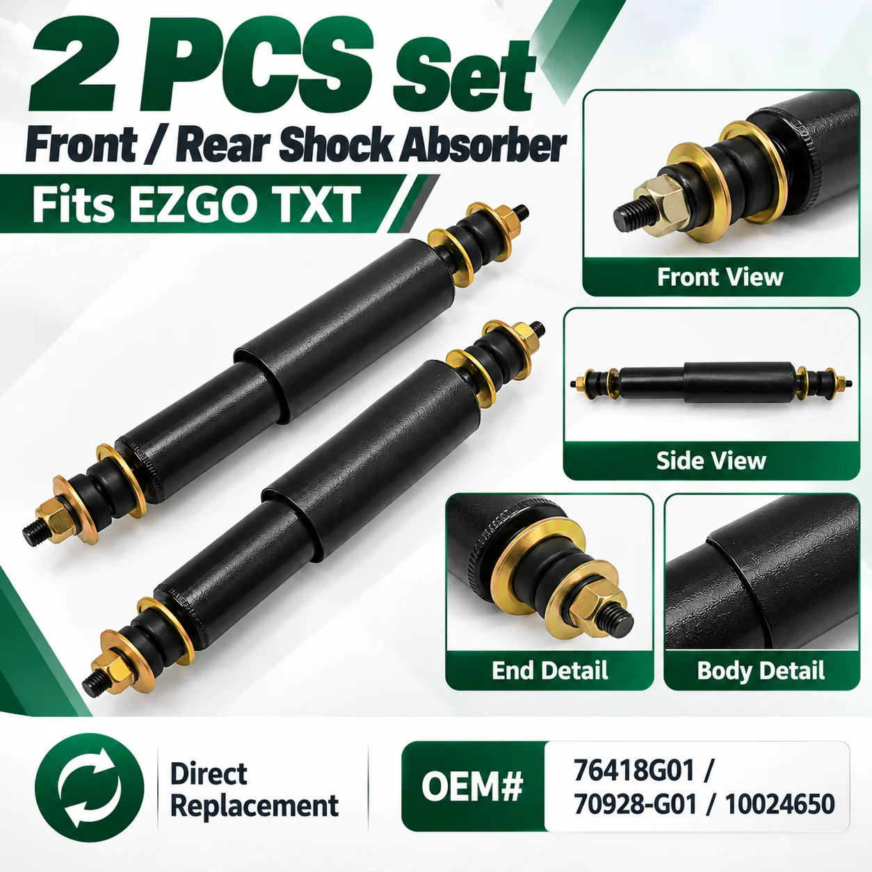 2PCS EZGO Golf Cart Spring Shock Absorber Damper, Replacement Suspension Shock OEM#76418G01