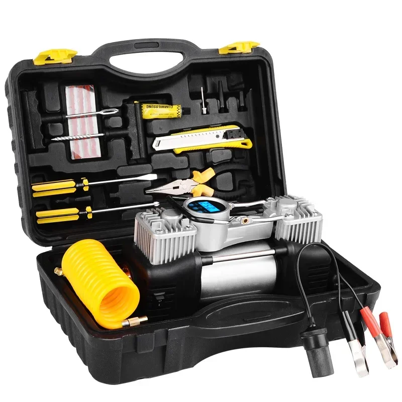 

Heavy Car Emergency Kit Double Cylinder Car Air Compressor Tire Pump Auto Air Inflator