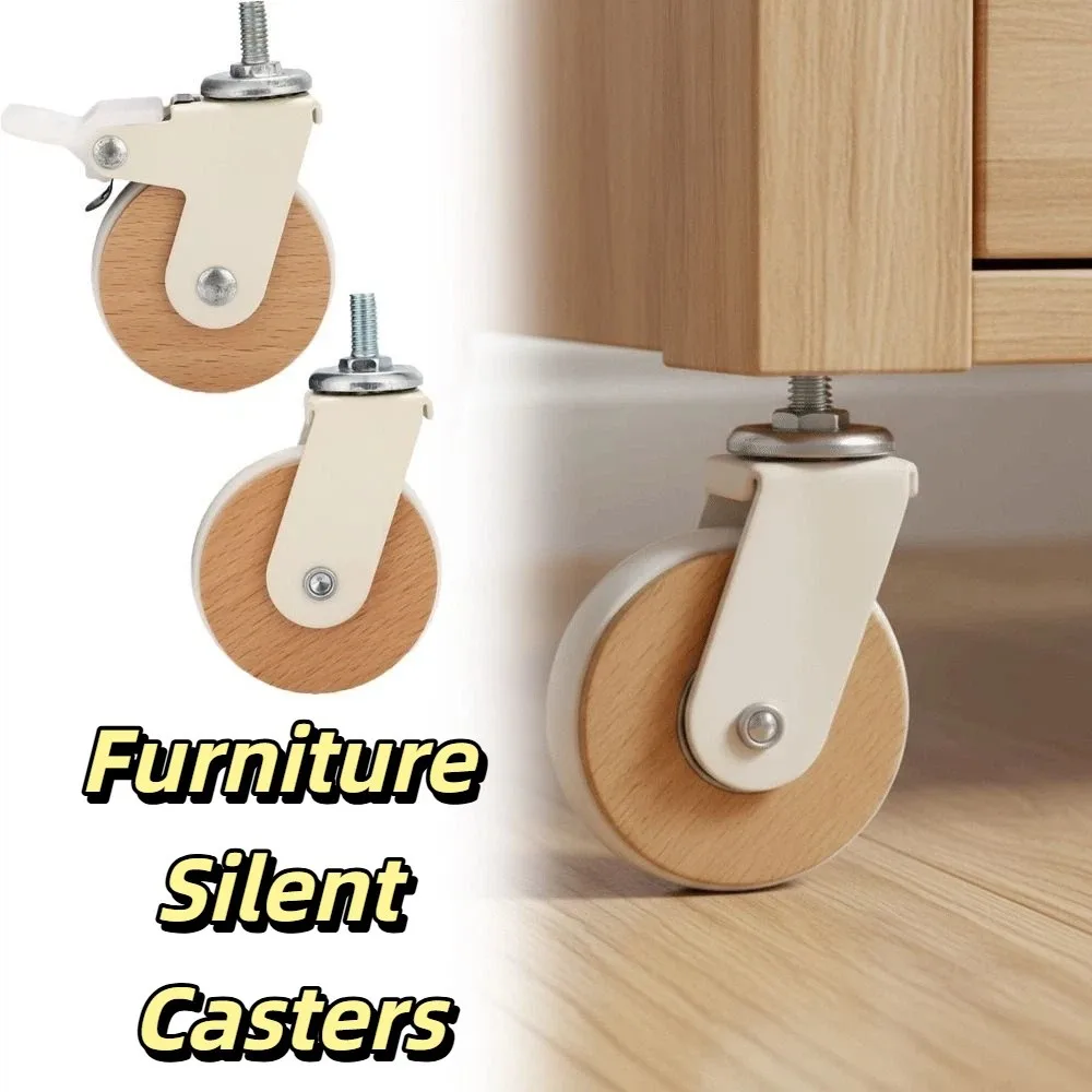 Solid Wood Decoration Screw Caster Wheels Lightweight Total Capacity 200lbs PU Wheels Threaded Rod Wooden Storage Racks
