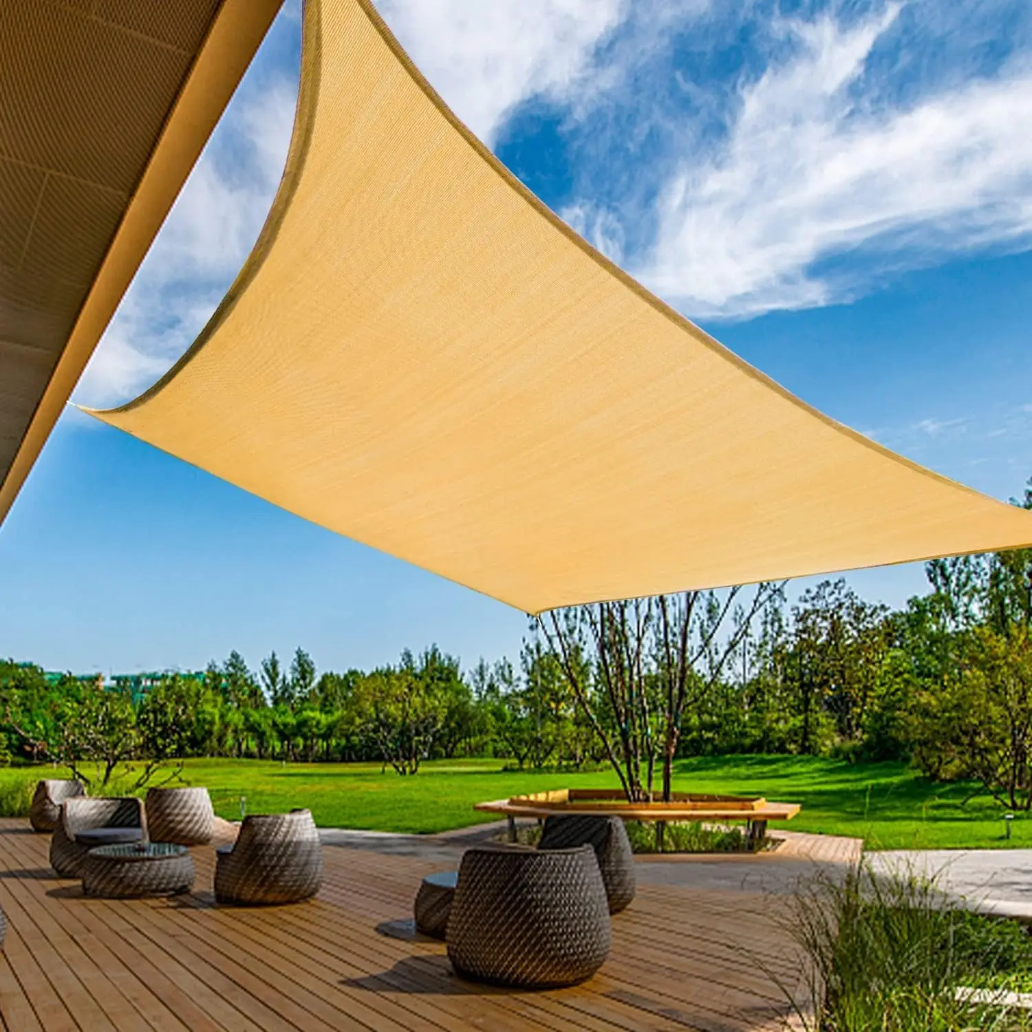Sun Shade Sail 20'x20' Sand Rectangle UV Block Canopy Awning Shelter Fabric Cloth Screen for Outdoor Patio Garden Backyard