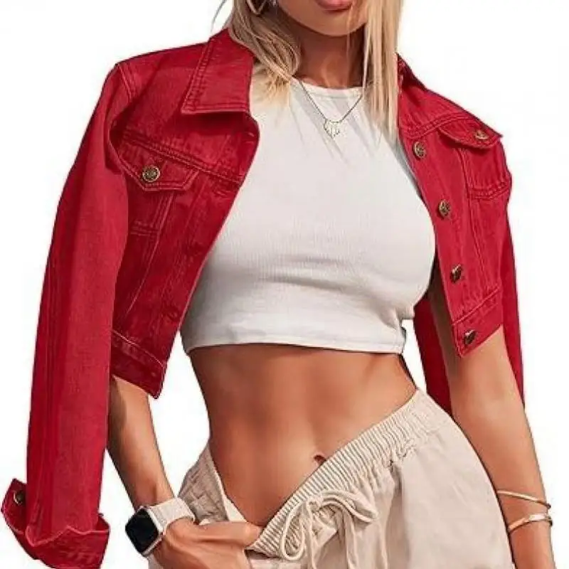 

Women's ort Svel PU Leather Jaet Button up Long Sve Ci Walk Thin Nine Points Ci Walk Sle Spring New Model