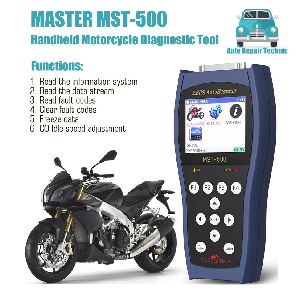 MASTER MST-500 Handheld Motorcycle Diagnostic Tool Automotive Scanner Reserved CAN Bus Interface Read/Clear Fault Code ISC Reset