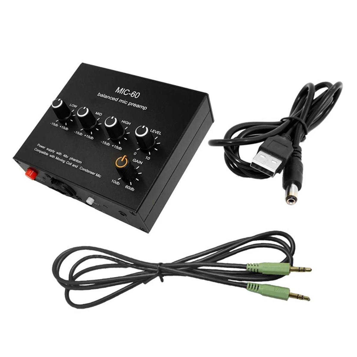 Balanced Dynamic Microphone Amplifier Music Audio Amplifier MIC-60 with 48V Phantom Power with 3.5mm Cable