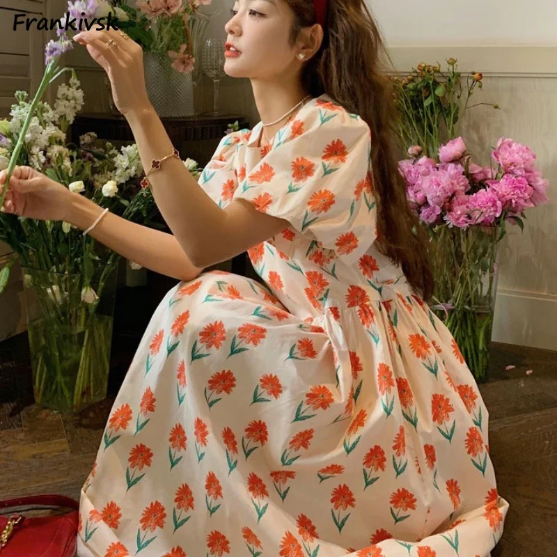 Women Dresses Tender Loose French Style Floral Printed Summer Mori Girls Vintage Classical New Arrival Party Holiday Aesthetic