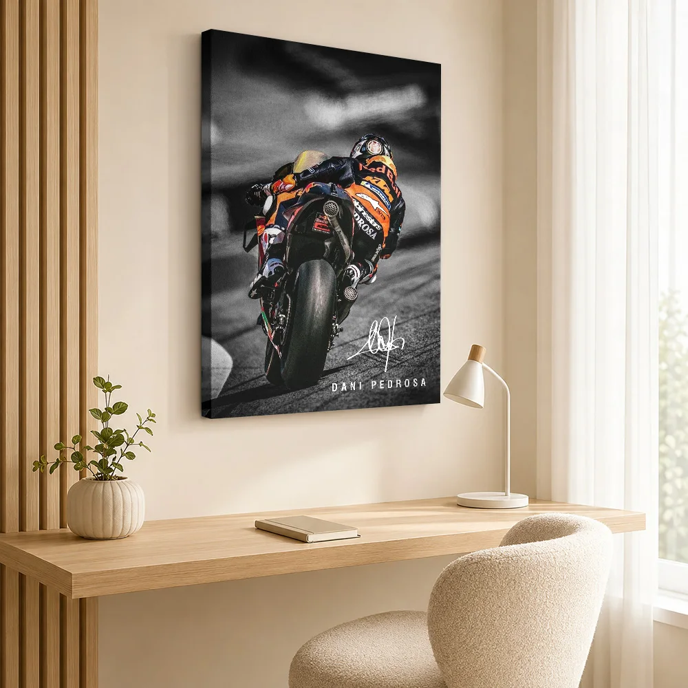Dani Pedrosa Motorcycle Canvas Print Poster Custom Photo Retro Automotive Canvas Wall Art for Garage Decor Gift for Collectors
