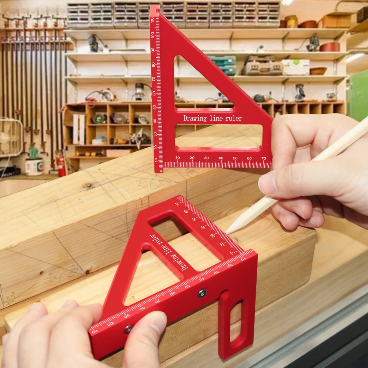 45°/90° Multi-Angle Plastic Style Ruler Woodworking Square & Protractor Precision Measuring Tool for Carpentry Drawing Line Tool