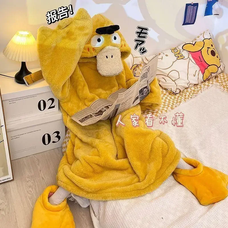 Cute Pokemon Pajamas Anime Kawaii Decorate Girl Psyduck Creativity Couple Coral velvet Thickened Home Clothes Surrounding Gifts