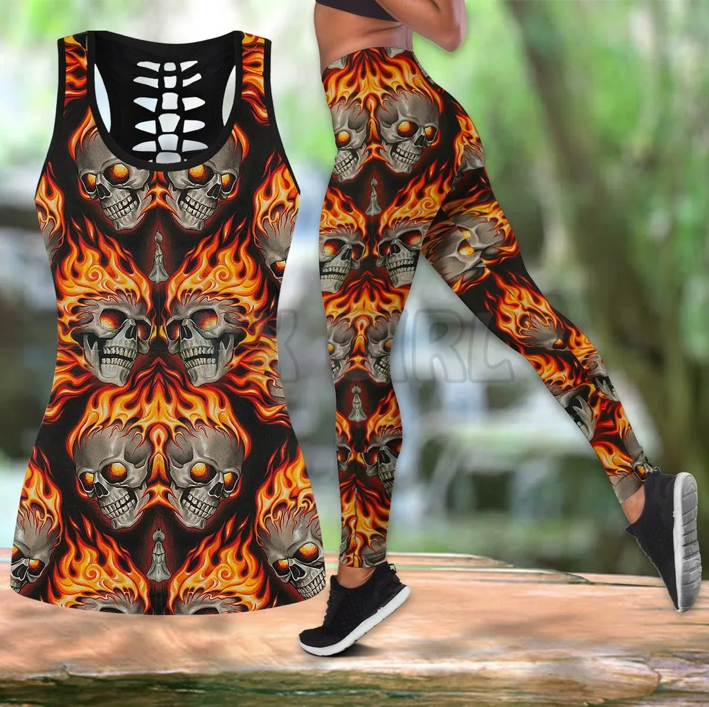 Skull Combo Tank Top + Legging 3D Printed Tank Top+Legging Combo Outfit Yoga Fitness Legging Women