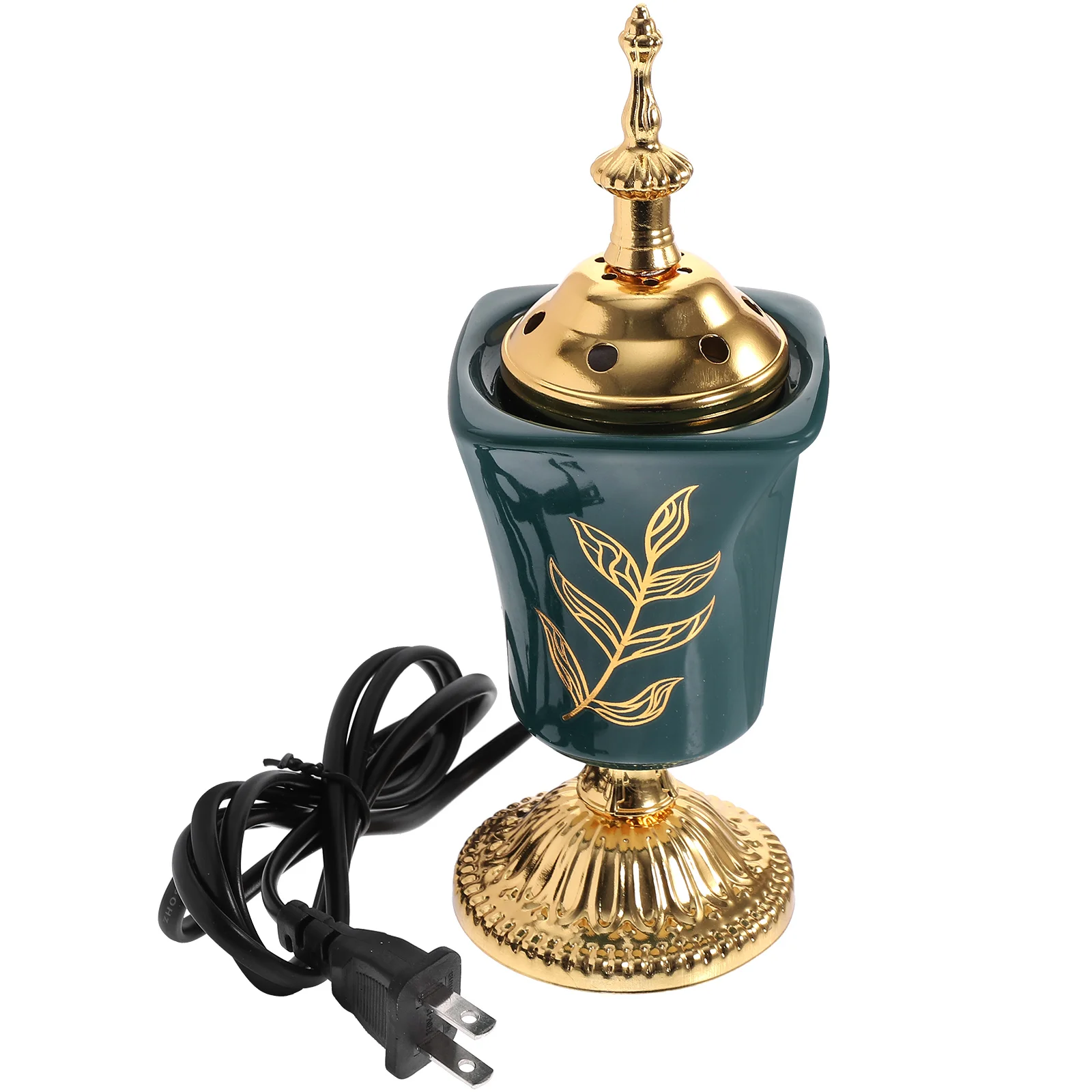 

Plug-in Incense Burner Themed Electric Censer Holder Charcoal Stove Green Retro Iron Centerpiece Middle East US