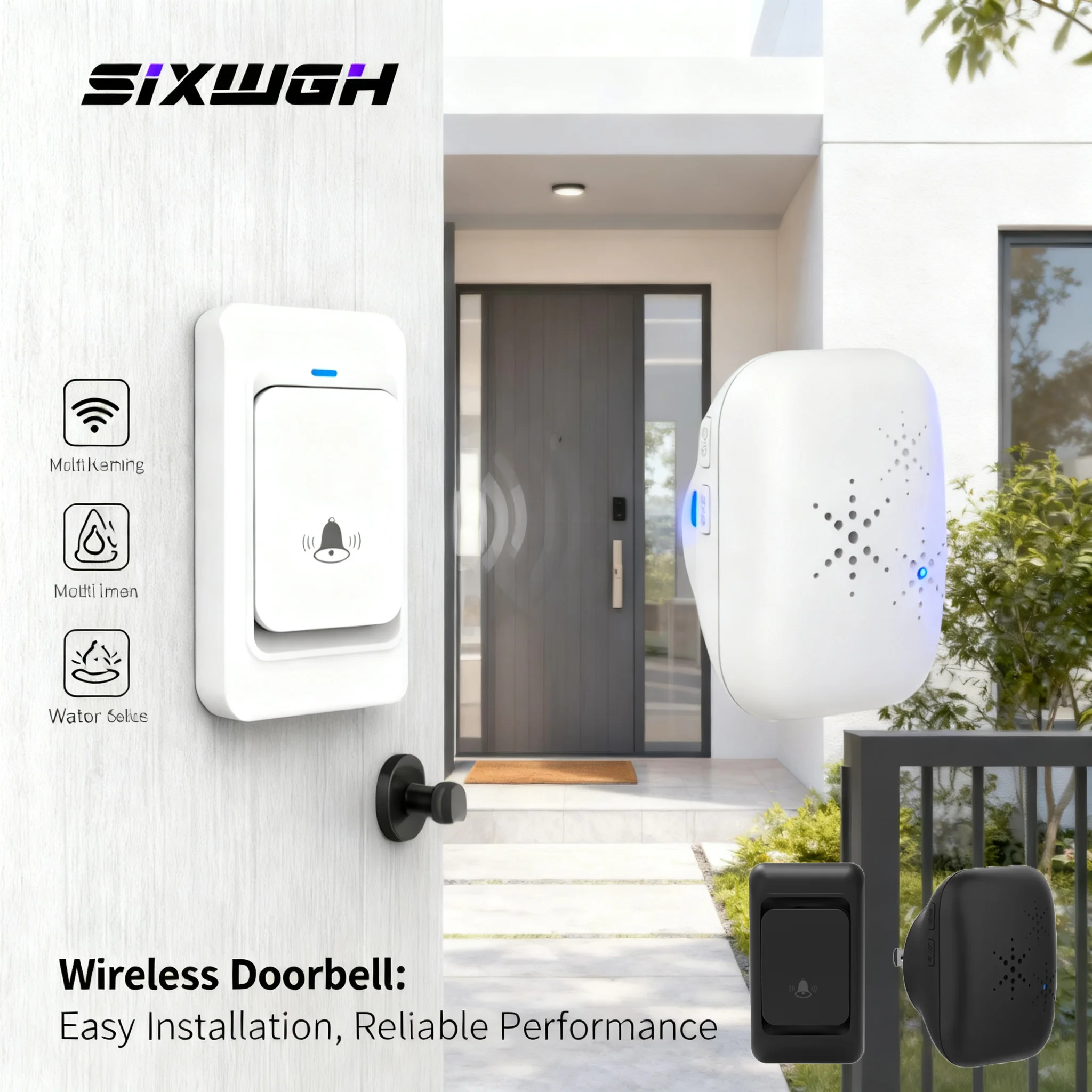 

SIXWGH Digital Wireless Doorbell 300m Range 38 Tones 433MHz US/US/EU Plug 1 1 Kit for Home Garage Hotel Outdoor Black Door Chime