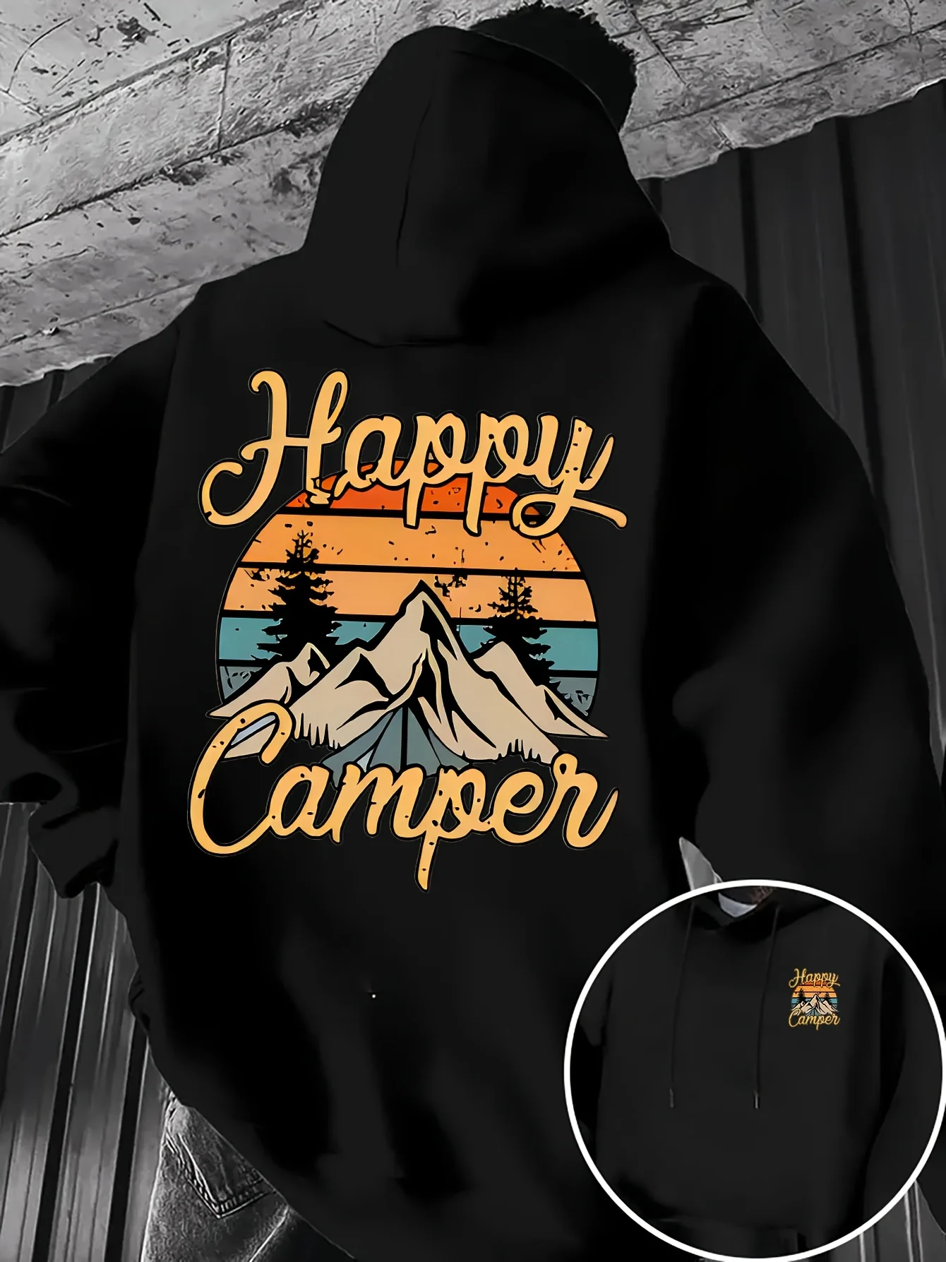 Outdoor sport style men's hooded sweater with retro distressed print, casual and loose-fitting comfortable long-sleeved top