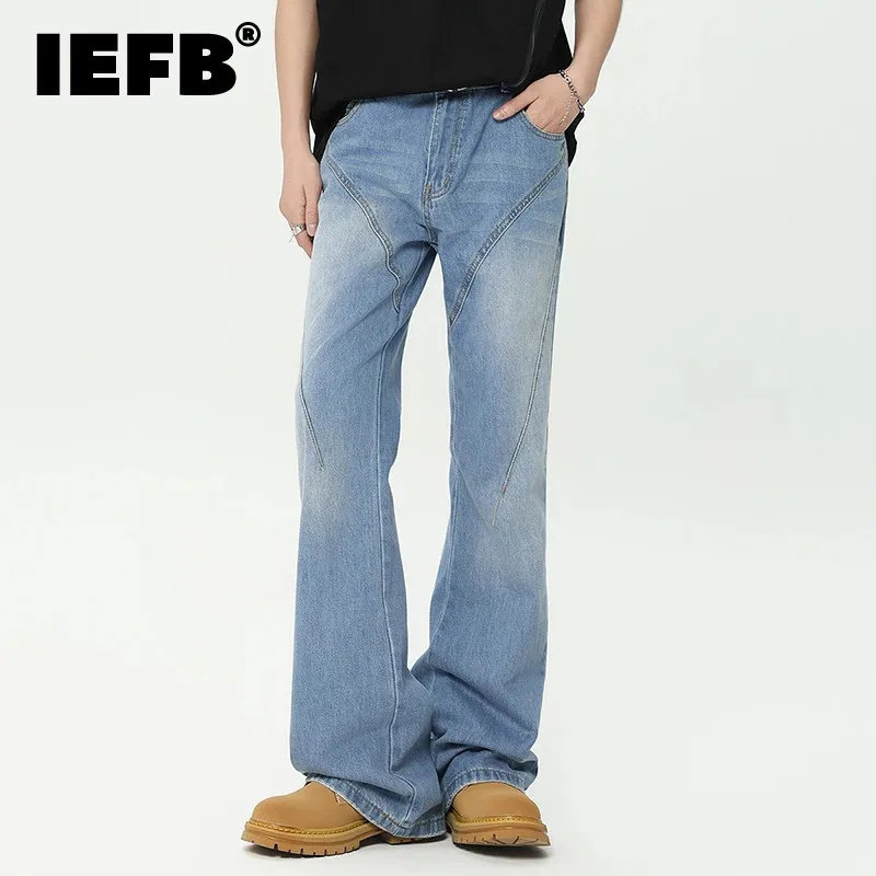 IEFB Simple Men's Denim Pants Washing Slim Solid Color Straight Leg American Style Casual Jeans Male Boot-cut Trousers 9C9247