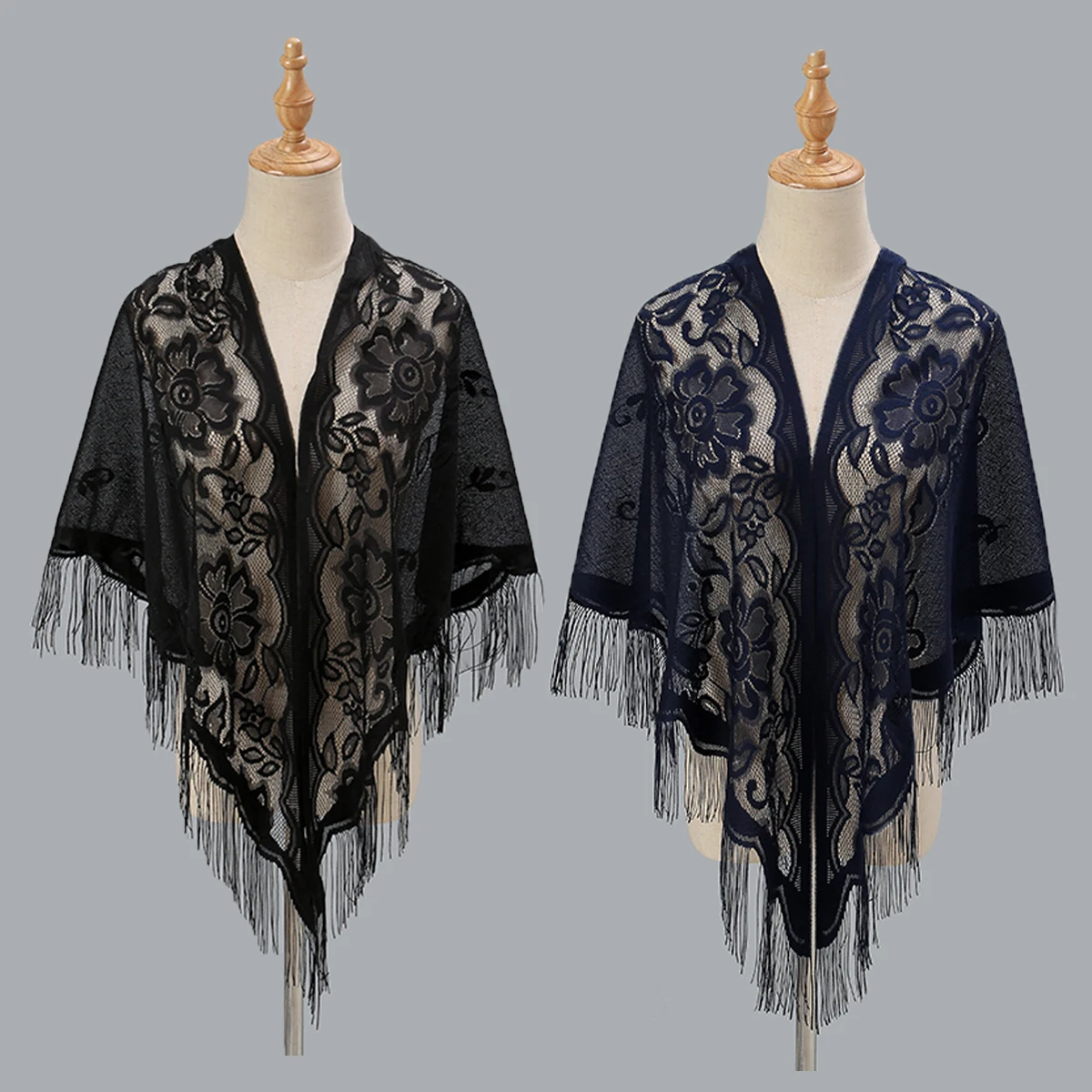 Fashion Triangle Scarf Solid Lace Hollow Female Summer Shawls Mesh Tassel Stoles Wedding Evening Dress Sunscreen Shawl