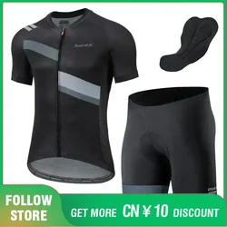 Santic Men's Cycling Suit Summer Short Sleeve Outdoor Fitness 4D Padded Short MTB Bike Jersey Set Quick Dry Road Bike Activewear