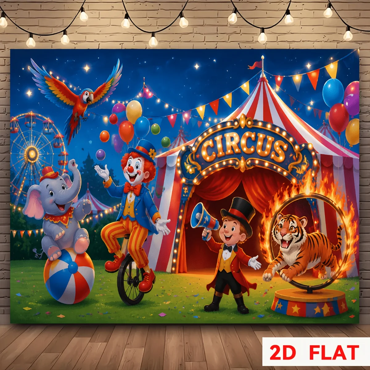 Vintage Circus Tent Tapestry, Clown & Elephant Carnival Wall Hanging, Magic Show Decor, Kids Party Backdrop, Colorful Amusement
