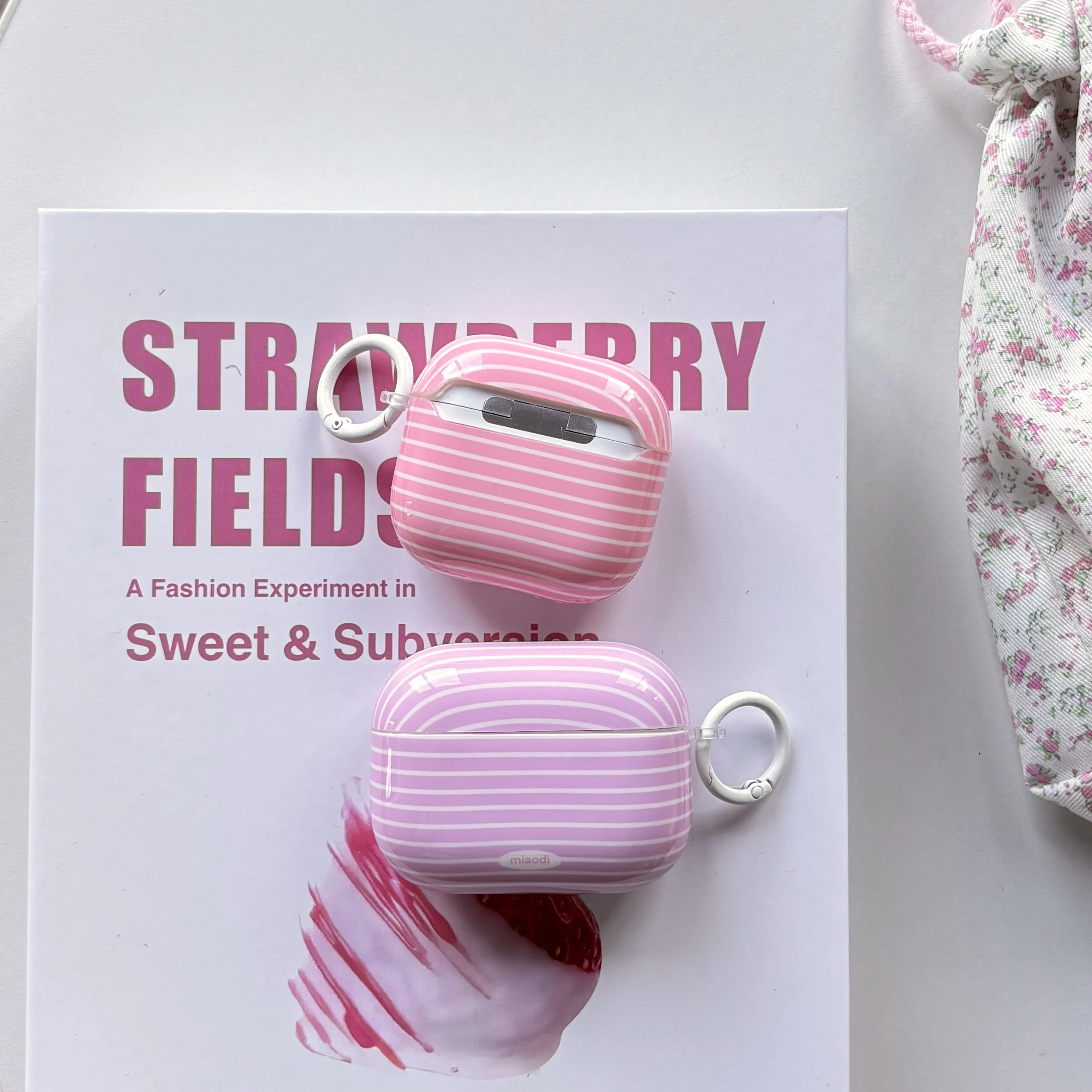 Beautiful Cute Pink Purple Line Horizontal Stripes Pattern Protective Earphone Cover Case For AirPods 1 2 3 4 5 Pro Pro2 Pro3