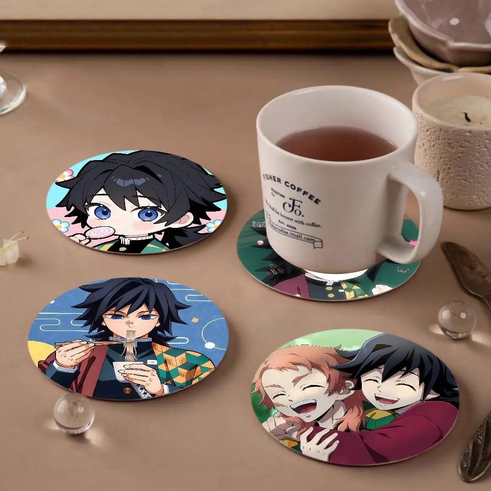 

Cartoon Figure Giyu Tomioka Themed Wooden Coaster Non-Slip Heat-Resistant Fun Dining Table Decoration Cafe Restaurant Gifts