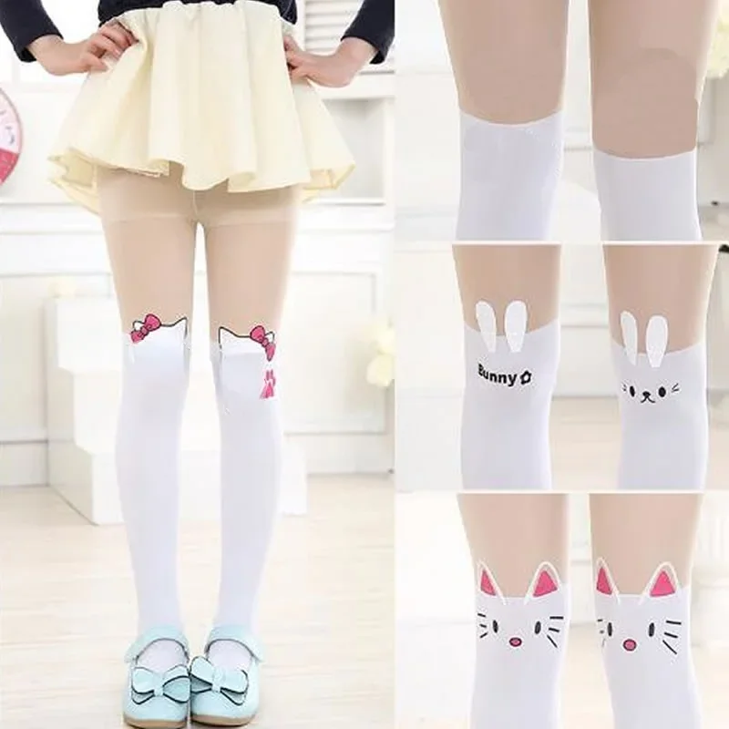 Girl Tights Baby Girls's Tights Fashionable False High Printed Cottons Pantyhose Opaque Velvet Pantyhose for 3-15 years