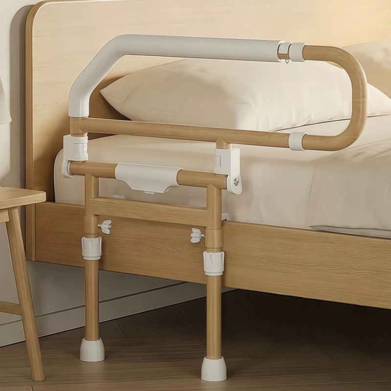 Wood Grain Bed Guardrail for Pregnant Safety Bed Railing Adjustable Fold-down Type Floor Elderly Bed Rail Fall Prevention Fence