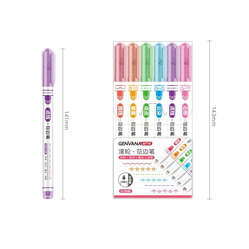 6pcs Wave Line Art Marker Pens Set Multi Color Point Liner Highlighter for Drawing Painting School Diary Stationery F7157