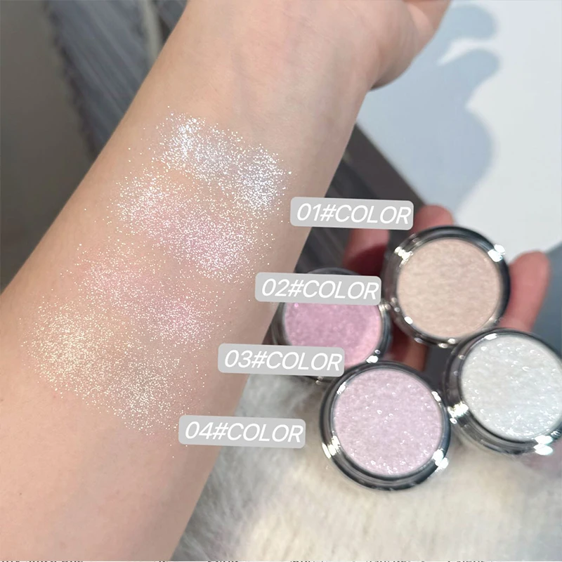 Paleta de iluminador facial de 4 cores, paleta de iluminador facial de alto brilho, acabamento de brilho natural, pó cozido suave com brilho de pérola