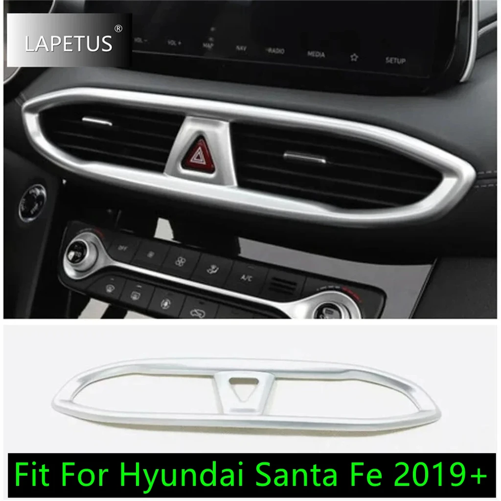 

Car Middle Air Conditioning AC Outlet Vent Danger Lights Cover Trim For Hyundai Santa Fe 2019 2020 2021 ABS Interior Accessories