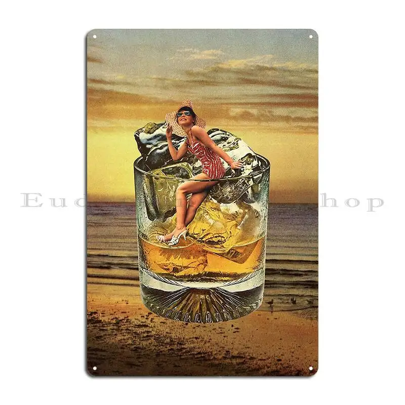 Roxanne On The Rocks Whisky Sunset Metal Sign Bar Cave Party Printed Wall Pub Wall Cave Tin Sign Poster