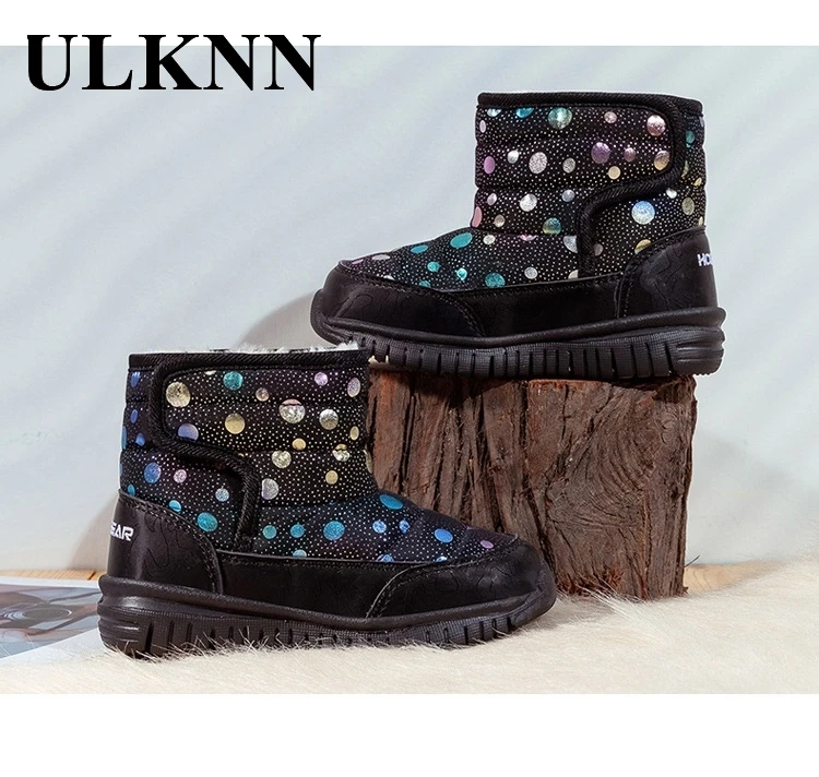 ULKNN Cotton-Padded Shoes For Children Kids Snow Boots 2023 New Style Plus Velvet Baby Girls\' Winter Warm Comfortable Footwears