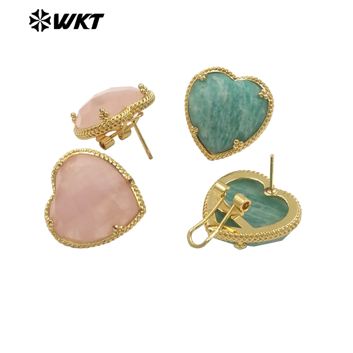 

WKT-E787 Heart Shape Gorgeous Amazing Colorful Gemstone Earring With 18k Gold Plated For Women Daily Fine Decorated