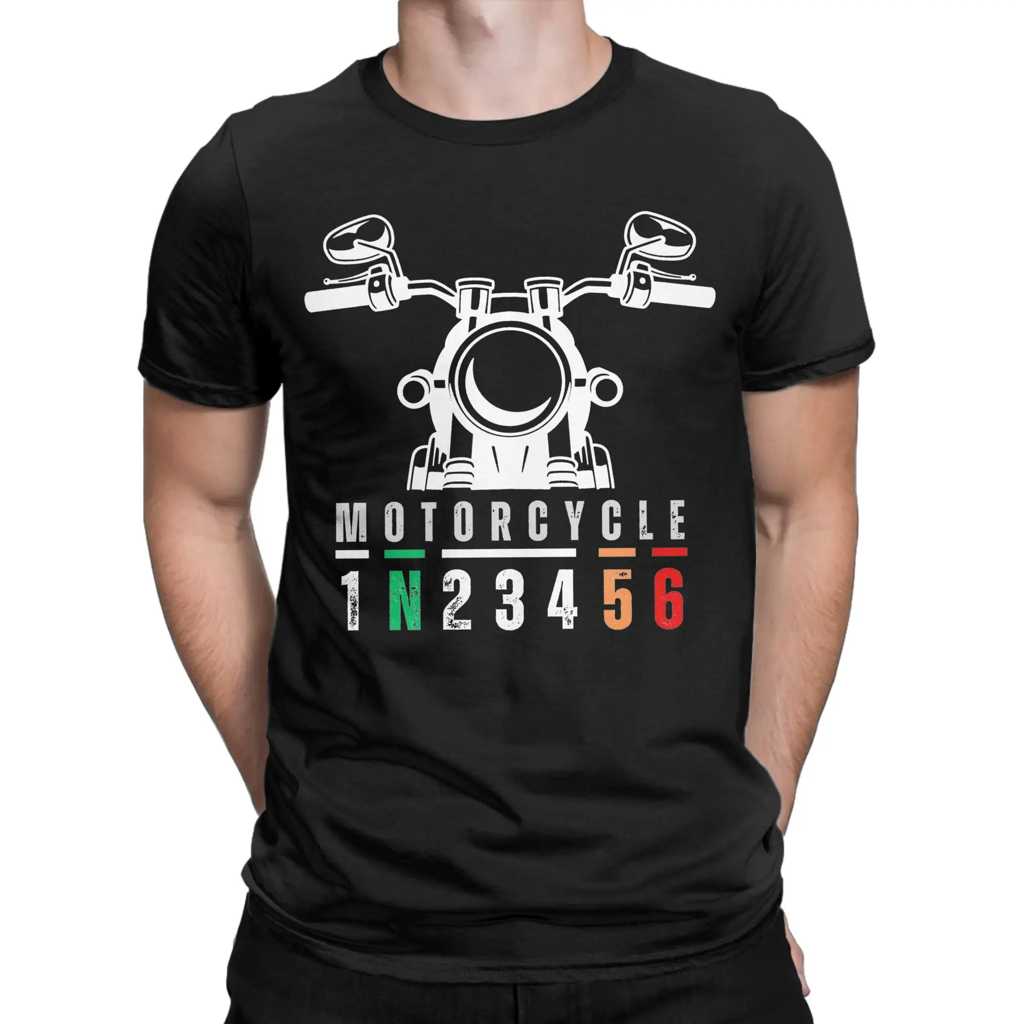 1N23456 Motorcycle Gear Shift Motorcyclist T Shirt 100% Cotton T-Shirt Round Collar  Tee Shirt Short Sleeve Clothing Gift Idea