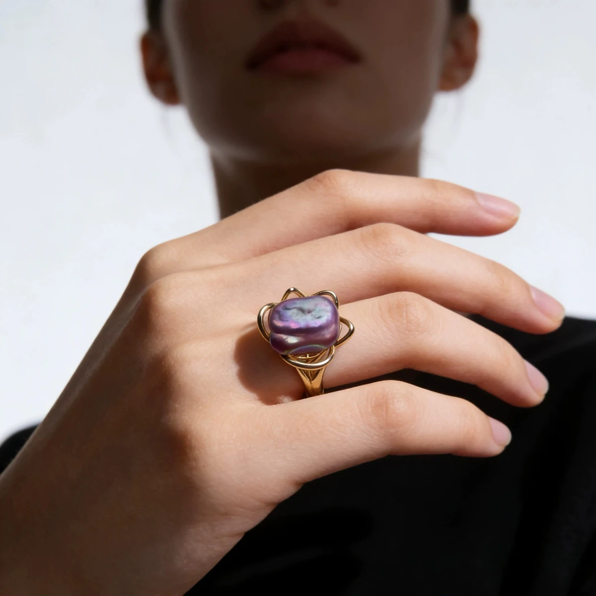 

Vintage Style, Colorful Purple Square Natural Freshwater Baroque Pearl Ring with Adjustable Opening, Women's Jewelry Gift