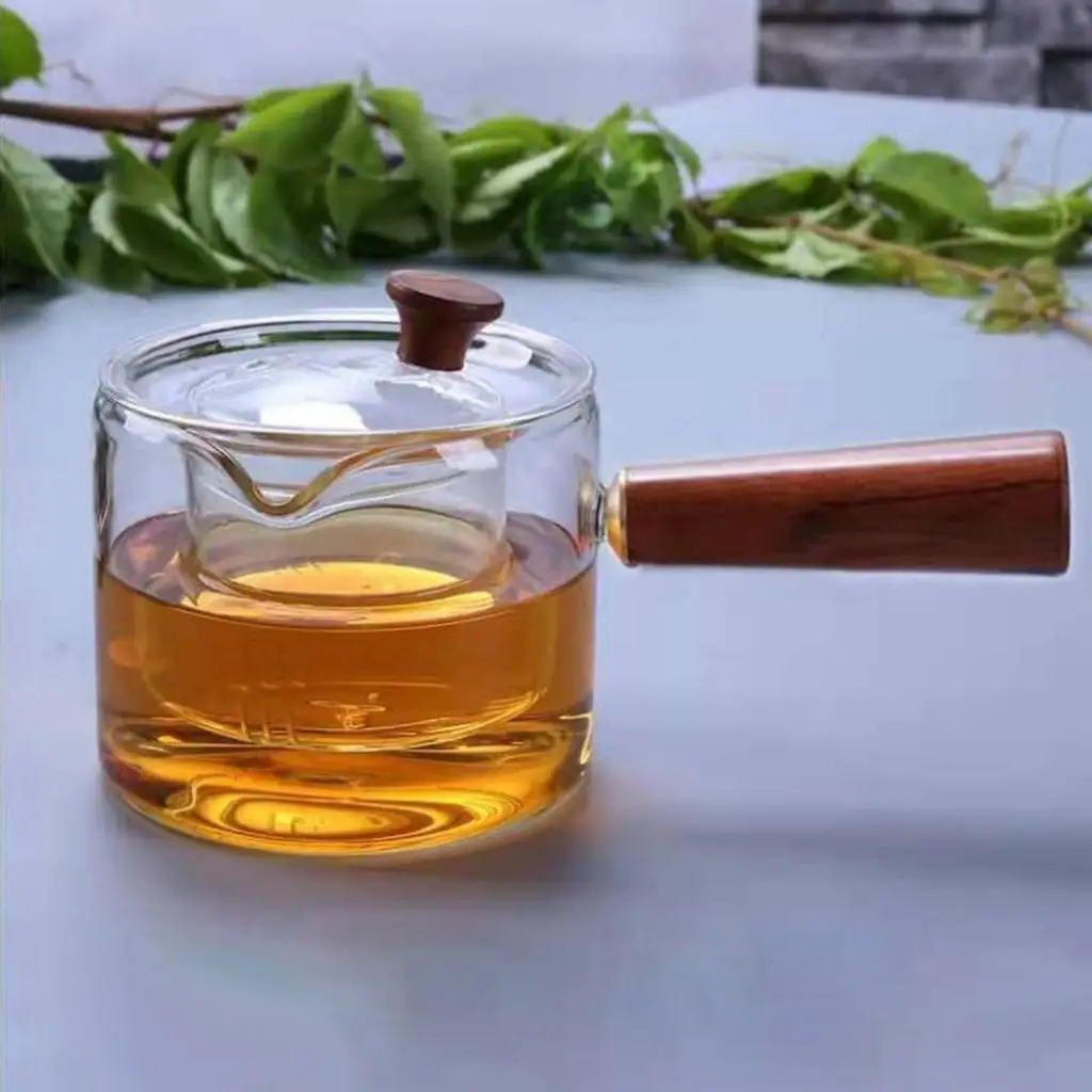 Tetera de vidrio transparente, tetera de 500ml, estufa segura con tapa y té de hojas sueltas