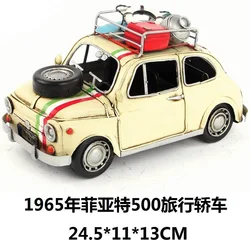 Vintage Wrought Iron Classic Car Model 1965 Fiat 500 Travel Car Ornament Wrought Iron Craft Gift