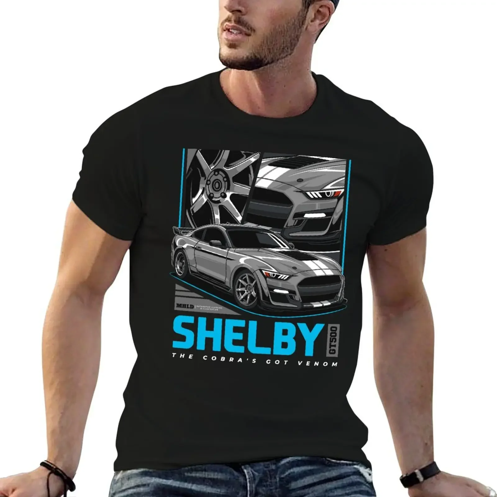 Mustang Shelby GT500 Sport Car Illustration T-Shirt boys animal print custom shirt cotton t shirt men