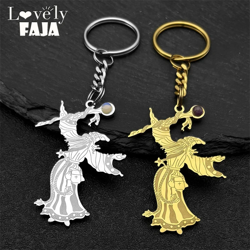 Gothic Witchcraft Snake Pendants Satan Viking Wizard Key Chain Stainless Steel Goth Dragon Black Key Ring Bag Pendant Jewelry