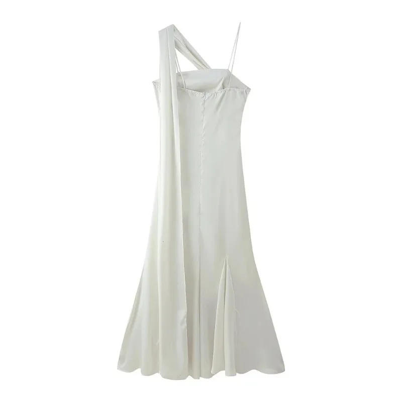 Elegant One-Shoulder Satin Maternity Photography Dress White Baby Shower Pregnancy Gown Ruched Maxi Photo Outfit