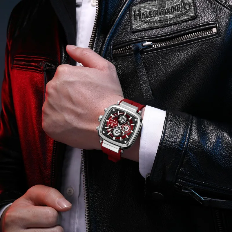 أعلى العلامة التجارية ساعة كوارتز رجالية حمراء الفولاذ المقاوم للصدأ متعددة الوظائف كرونوغراف ساعة التقويم أزياء الأعمال الرياضية ساعة رجالية